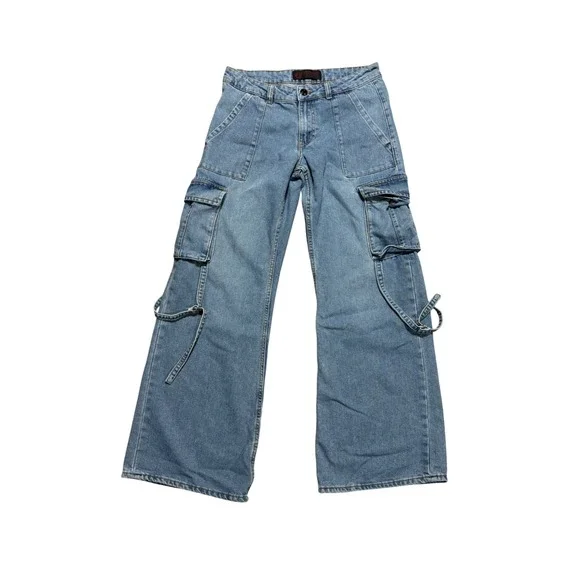 Love For Humanity Jeans Womens Denim Light Wash Wide Leg Cargo Pants - Picture 1 of 9